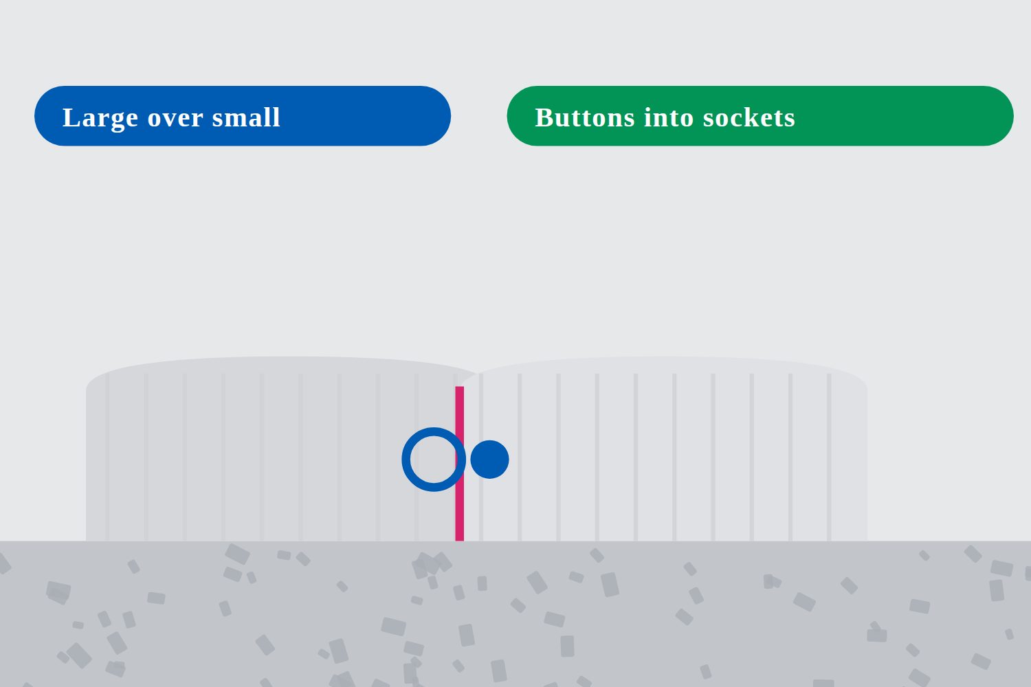 Two chambers being joined, large corrugation over small, with locating buttons aligned
