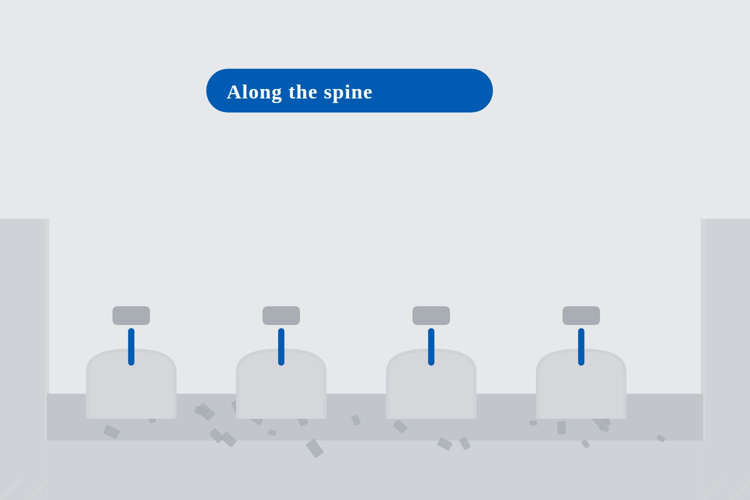 Stone being placed along the spine of a row and dropping between rows