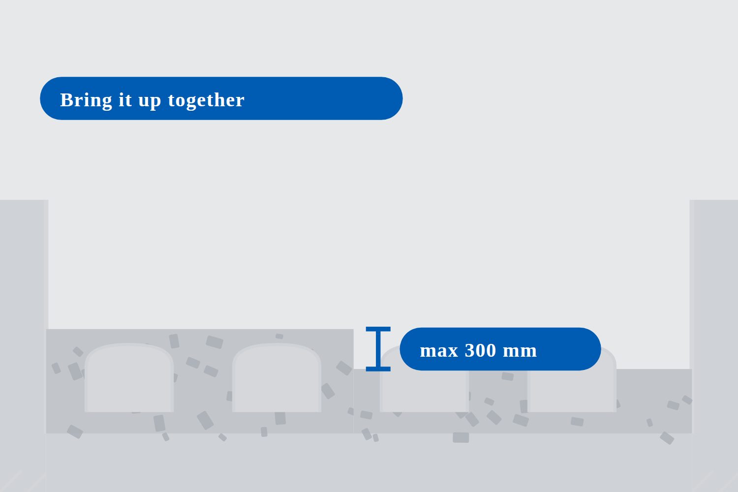 Adjacent rows being brought up together, with the level difference marked