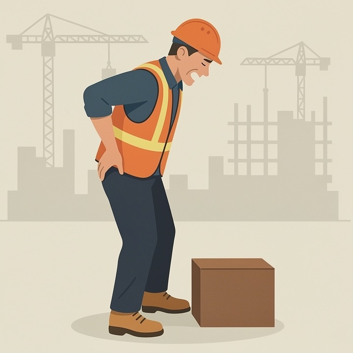 A worker holding their lower back in pain